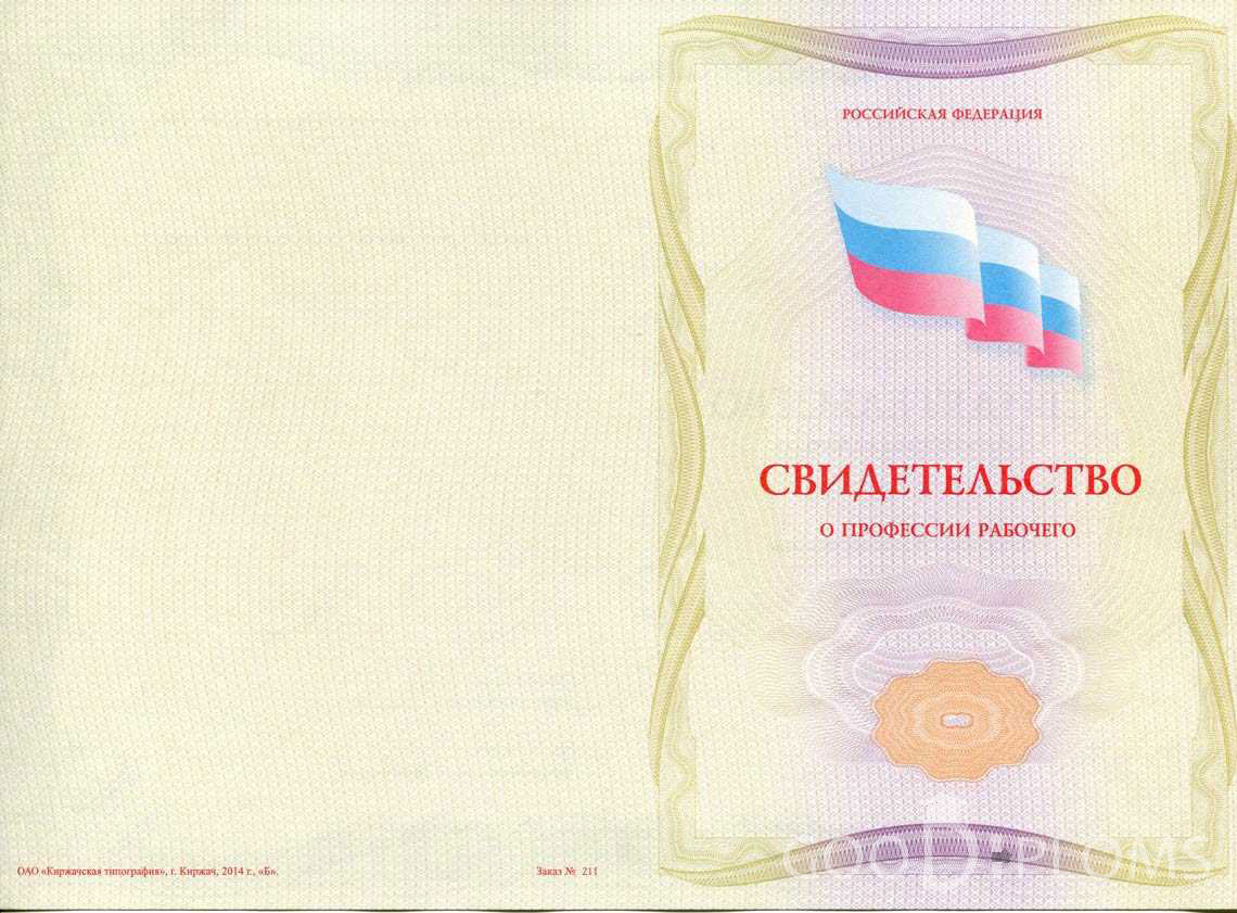 Свидетельство о Профессии Рабочего - Обратная Сторона период выдачи 1999-2020 -  Долгопрудный