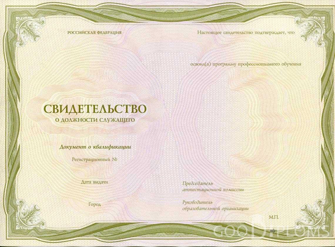 Свидетельство о Должности Служащего период выдачи 1999-2020 -  Долгопрудный