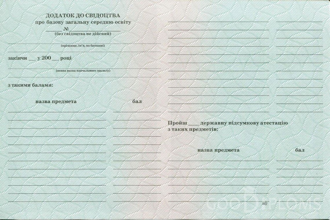 Украинский аттестат за 9 класс - Обратная Сторона приложения- Долгопрудный